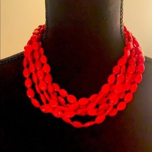 Red Beaded Jewerly Necklace 18 inches